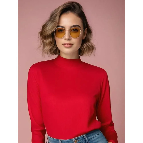 Pendleton Women's Size Small Red‎ Silk Blend Turtleneck Long Sleeve Top - Picture 1 of 5